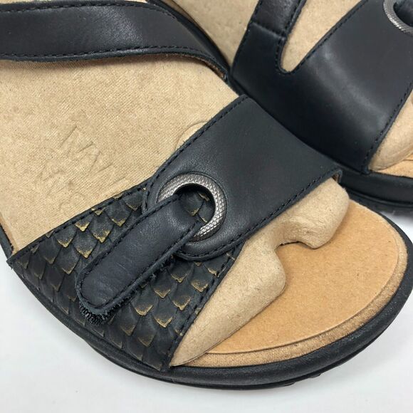 NEW OpBx Halsa Sandals 8.5 Clara Leather Mid Wedge Heels Shoes Ankle Strap Black - Picture 4 of 12